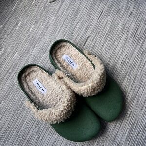 Coach Green Shearling Lined Clogs